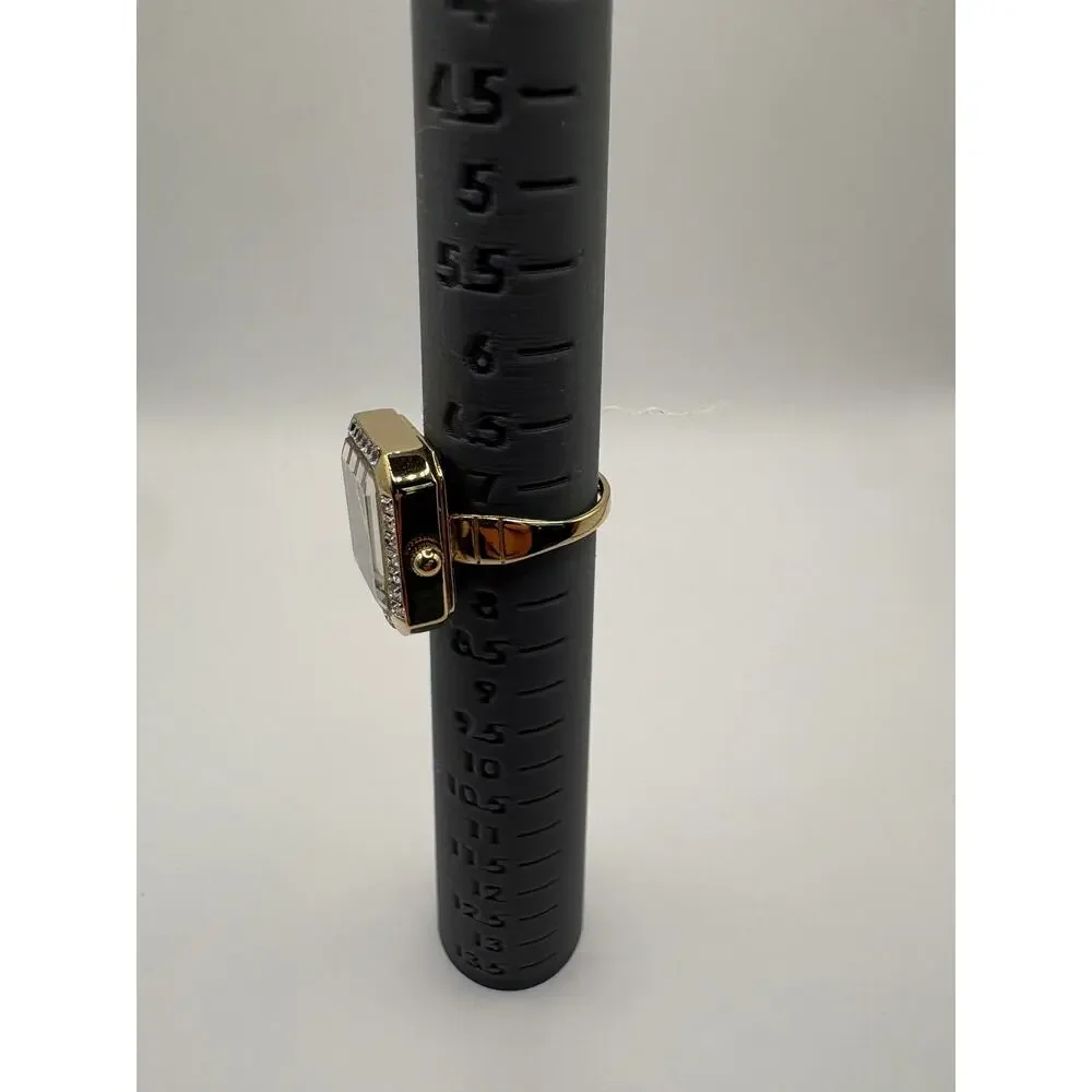 Anne Klein Women Watch Ring Gold-Tone Black Dial Square Crystal Bezel Box Gold